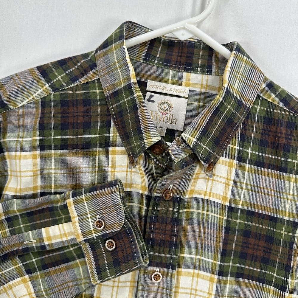 Viyella Flannel Shirt Mens XL Multicolor Plaid Long Sleeve Button Up Wool Blend - Picture 1 of 10
